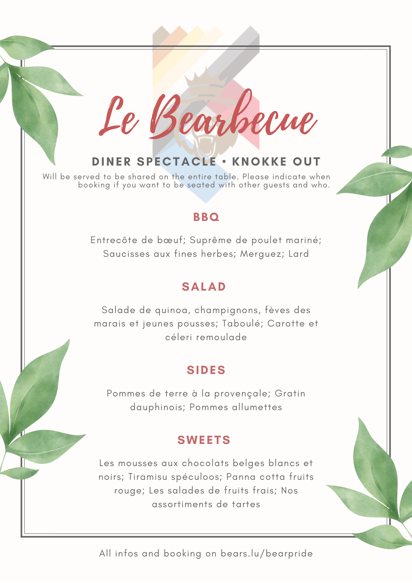 menu of the bearbecue